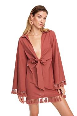 TRENDYOL Damen Women Relaxed Double-Breasted Shirt Collar Woven entspannter zweireihiger Hemdkragen Gewebte Kimonos & Kaftane, Cinnamon, S von TRENDYOL