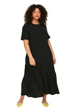 TRENDYOL Damen Women Ruffle Hem Dress Maxi Rüschen Saum Oversize Woven Plus Size Kleid, Schwarz, 52 von TRENDYOL