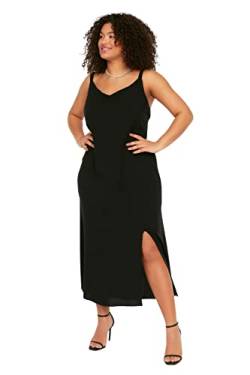 TRENDYOL Damen Women line Fitted Woven Dress Midi A-Linie tailliertes gewebtes Plus Size Kleid, Schwarz, 50 Größen von TRENDYOL