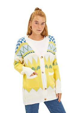 TRENDYOL Damen Yellow Jacquard Knitted Jacket Cardigan Sweater, Gelb, S EU von TRENDYOL