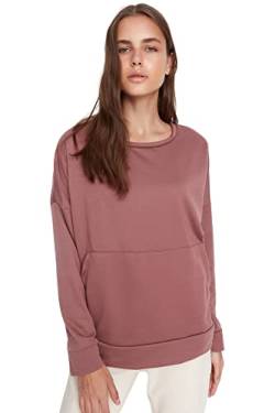 TRENDYOL Damen mit U-ausschnitt, Einfarbig Sweatshirt, Tabak-braun, L EU von TRENDYOL