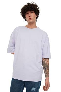 TRENDYOL Herren Männer Basic 100% Baumwolle Runder Kragen Oversize Kurzarm T-Shirt, Lila, XL von TRENDYOL