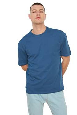 TRENDYOL Herren Männliche Basic 100% Baumwolle Entspannte Passform Runder Kragen Kurzarm T-Shirt, Indigo, S von TRENDYOL