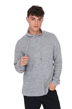 TRENDYOL Herren Pullover mit Umlegekragen, Einfarbig Sweatshirt, Grau, S von TRENDYOL