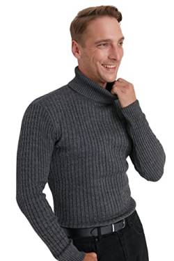 TRENDYOL Herren Rollkragenpullover, Einfarbig Sweatshirt, Grau, XL von TRENDYOL