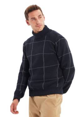 TRENDYOL Herren Rollkragenpullover, Kariert, Schmal Sweatshirt, Marineblau, S EU von TRENDYOL