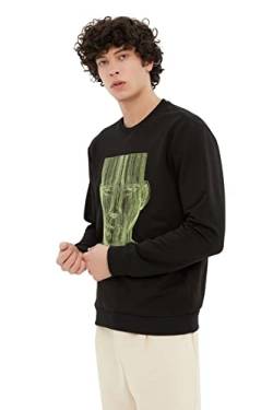 TRENDYOL Herren Rundhalsausschnitt, Abstraktes Regular Sweatshirt, Schwarz, XL von TRENDYOL