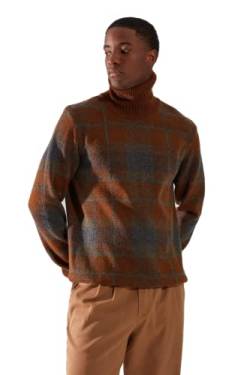 TRENDYOL Herren Tartan Slim Turtle Neck Sweater Sweatshirt, Braun, XL EU von TRENDYOL