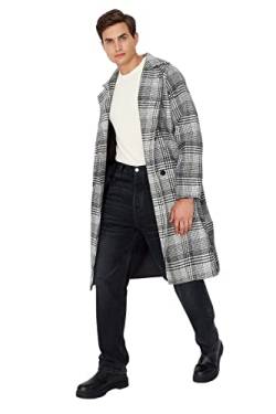 TRENDYOL Herren Trendyol Herren Oversize Basic Plaid Webstoff Mantel Coat, Schwarz/Weiß, L EU von TRENDYOL