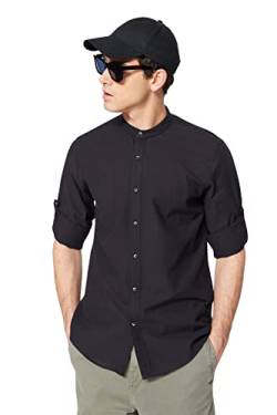 TRENDYOL Herren Trendyol Men's Basic Richter Collar Apolfent Slim Fit Long Sleeve Shirt, Schwarz, S EU von TRENDYOL