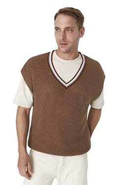 TRENDYOL Herren V-neck Plain Oversize Vest Sweater, Camel, M EU von TRENDYOL