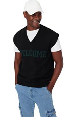 TRENDYOL Herren V-neck Plain Oversize Vest Sweater, Schwarz, XL EU von TRENDYOL