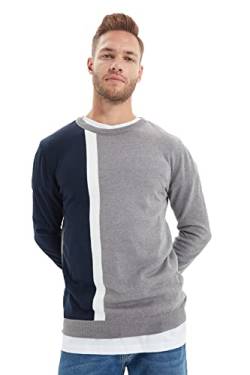 TRENDYOL MAN Herren Colorblock Slim Sweater mit Rundhalsausschnitt Sweatshirt, Navy Blue, L EU von TRENDYOL