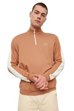 TRENDYOL MAN Herren Stehkragen Colorblock Regular Sweatshirt, Camel, S EU von TRENDYOL