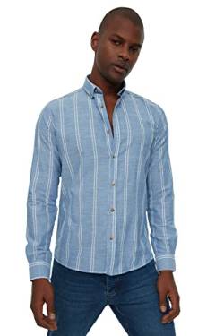 TRENDYOL MAN Herren Trendyol Men's Slim Fit Button Collar Thin Striped Shirt, Royal Blue, S EU von TRENDYOL