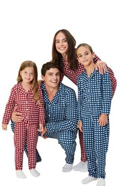 TRENDYOL Mädchen Trendyol Damen Pyjama-set mit T-shirt und Hose, Kariert, Dünn Pyjamaset, Rot, 8-9 Jahre EU von TRENDYOL