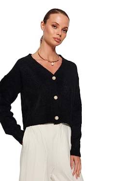 TRENDYOL Women's Damen Strukturiert Lange Ärmel Regulär Strickjacke Cardigan Sweater, Schwarz, S von TRENDYOL