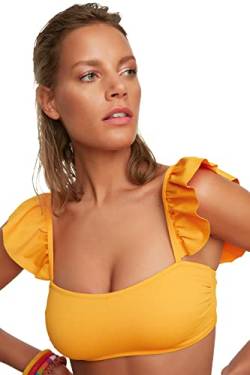TRENDYOL Women's Spitze des strukturierten Frilly Bikini Top, Orange, 40 von TRENDYOL