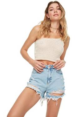 Trendyol Damen, Normale Taille, Bein, gerade Shorts, blau, 64 von TRENDYOL