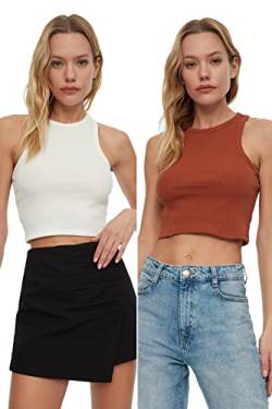 Trendyol Damen 2 Pack Wiper Super Crop Knitted Athlete T Shirt, Cinnamon - Ecru, L EU von TRENDYOL