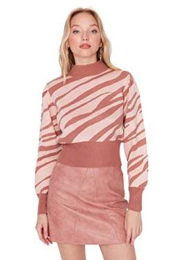 Trendyol Damen Animal Print Turtle Neck Sweater Pullover, Getrocknete Rose, L von TRENDYOL