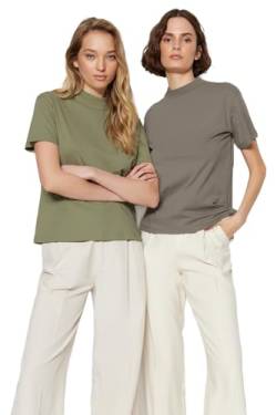 Trendyol Damen Aufrechter Kragen 2 Packung Basic Gestricktes T-shirt T Shirt, Mint, L EU von TRENDYOL