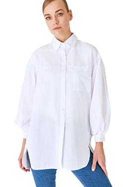 Trendyol Damen Ballonarm Hinter Langem Mobilen Detaillierten Grundlegenden Gewebten Hemd Shirt, Weiß, 40 EU von TRENDYOL