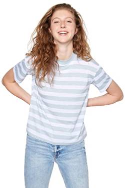 Trendyol Damen Basic Regular Standard Stehkragen Knit T-Shirt Hemd, blau, Large von TRENDYOL