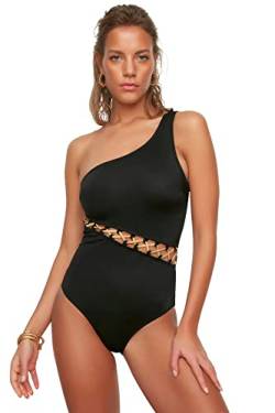 Trendyol Damen Bie Detailed Single Shoulder One Piece Swimsuit, Schwarz, 36 EU von TRENDYOL