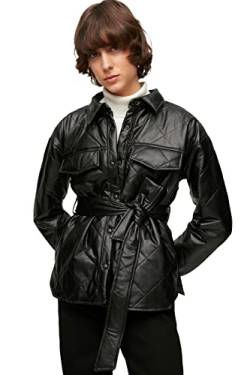 Trendyol Damen Black Arched Artificial Leather Quilting Coat, Schwarz, S EU von TRENDYOL