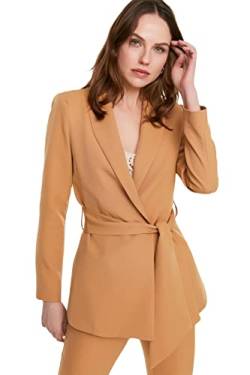 Trendyol Damen Blazer mit Reverskragen, einfarbig Mantel, Camel, 60 von TRENDYOL