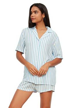 Trendyol Damen Blue Striped Woven Team Pajama Set, Blau, 36 EU von TRENDYOL