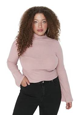 Trendyol Damen Bluse, enganliegend, figurbetont, hoher Halsausschnitt, Übergröße Hemd, Dusty Rose, 4XL Größen von TRENDYOL