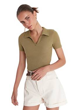 Trendyol Damen-Bluse mit Polo-Ausschnitt, Khaki, Large von TRENDYOL