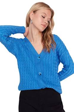 Trendyol Damen Cardigan mit V-Ausschnitt, Marled Fitted Pullover, blau, M von TRENDYOL
