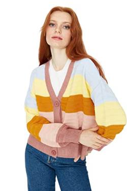 Trendyol Damen Colorblock Relaxed Cardigan mit V-Ausschnitt Pullover, Dusty Rose, L von TRENDYOL