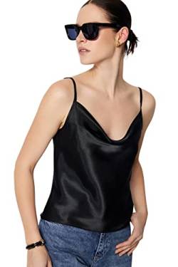 Trendyol Damen Damenbluse mit Wasserfallkragen, eng anliegend, gewebt Frauen Fitted Basic Cowl Neck Woven Bluse, Schwarz, 36 von TRENDYOL