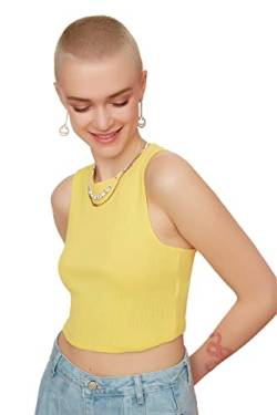 Trendyol Damen Dumbbell Collar Piping Crop Knitted Athlete T Shirt, Gelb, L EU von TRENDYOL