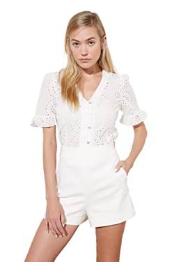 Trendyol Damen Ecru Brodel Button Blouse, Ecru, 36 EU von TRENDYOL