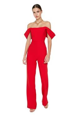 Trendyol Damen Einfarbig Gewebter Jumpsuit Overalls, rot, 38 von TRENDYOL