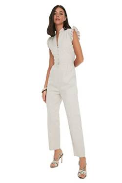 Trendyol Damen Einfarbig Gewebter Jumpsuit Overalls, weiß, 36 von TRENDYOL