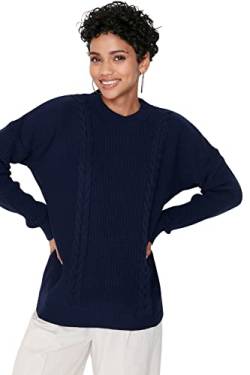 Trendyol Damen Einfarbiger Pullover mit Rundhalsausschnitt Sweatshirt, Marineblau, M von TRENDYOL