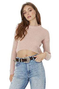 Trendyol Damen Einfarbiger Pullover mit Rundhalsausschnitt Sweatshirt, Rose, M von TRENDYOL