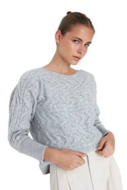 Trendyol Damen Einfarbiger Pullover mit Rundhalsausschnitt Sweatshirt, grau, 42 von TRENDYOL