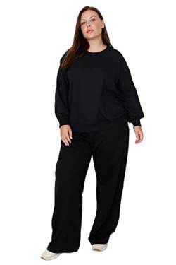 Trendyol Damen Elastic Wide Leg Plus Size Sweatpants Trainingshose, Schwarz, 4XL von TRENDYOL