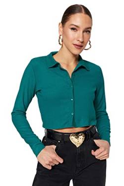 Trendyol Damen Figurbetont Standard Hemdblusenkragen Gestrickt Bluse, Grün, XL von TRENDYOL