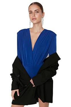 Trendyol Damen Figurbetonter zweireihiger gewebter Body Hemd, Saxe Blue, 38 von TRENDYOL