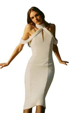 Trendyol Damen Figurbetontes Midi Kleid, weiß, 40 von TRENDYOL