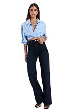 Trendyol Damen Frauen High Waist Wide Leg Jeans Hose, Nacht Blau, 38 von TRENDYOL