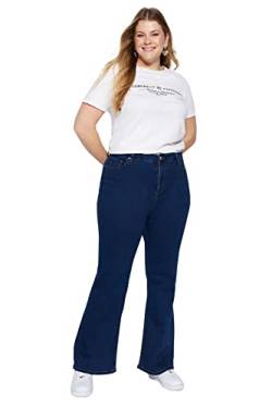 Trendyol Damen Frauen Hohe Taille Flare Bein Plus Size Jeans Hose, Indigo, 48 von TRENDYOL